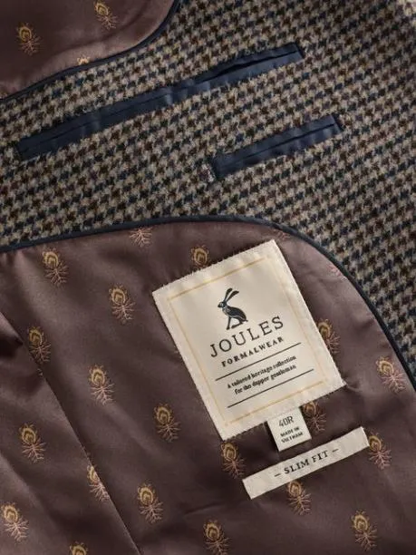Suits and Tailoring Men Joules Brown Slim Fit Dogtooth Texture Suit Jacket