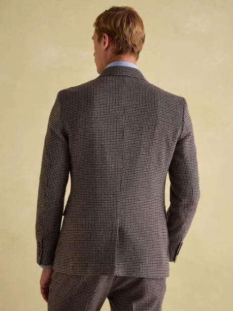 Suits and Tailoring Men Joules Brown Slim Fit Dogtooth Texture Suit Jacket