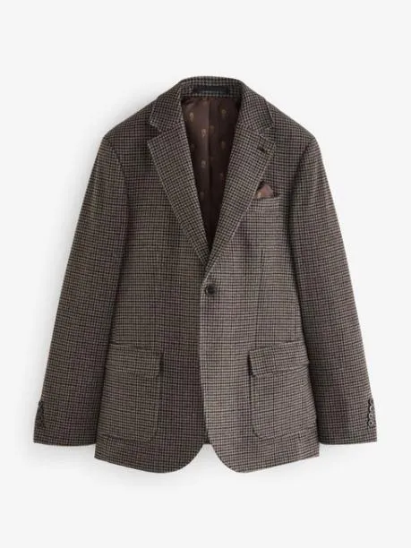 Suits and Tailoring Men Joules Brown Slim Fit Dogtooth Texture Suit Jacket