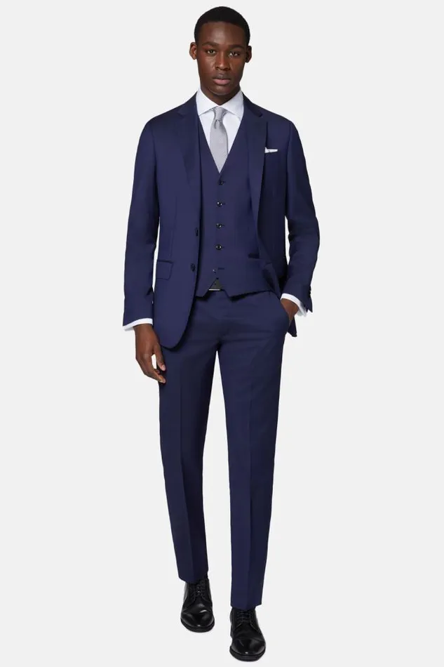 Suits Men Boggi Milano Navy Textured Wool Suit Navy Blue