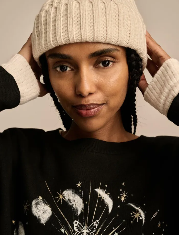 Sun And Moon Crew Neck Fleece Jet Black Women Lucky Brand Graphic Tees