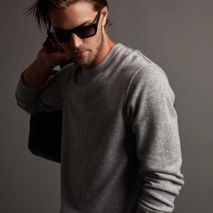 Sweaters Men James Perse Recycled Cashmere Crew Neck Sweater Light Heather Grey