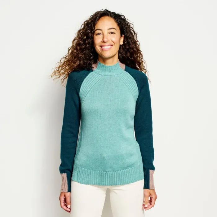 Sweaters Women Orvis Anywear Mockneck Colorblock Sweater Mineral Blue
