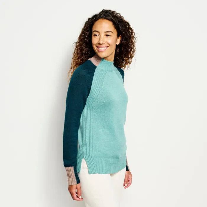 Sweaters Women Orvis Anywear Mockneck Colorblock Sweater Mineral Blue
