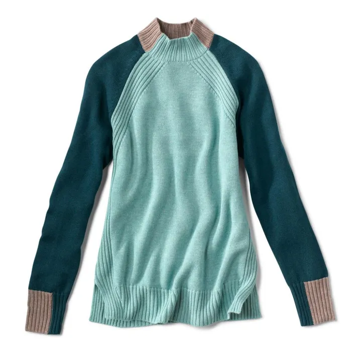 Sweaters Women Orvis Anywear Mockneck Colorblock Sweater Mineral Blue