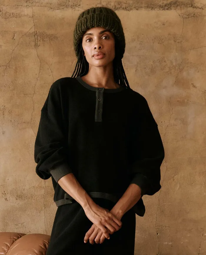 Sweaters Women The Great The Fleece Henley Sweatshirt Almost Black