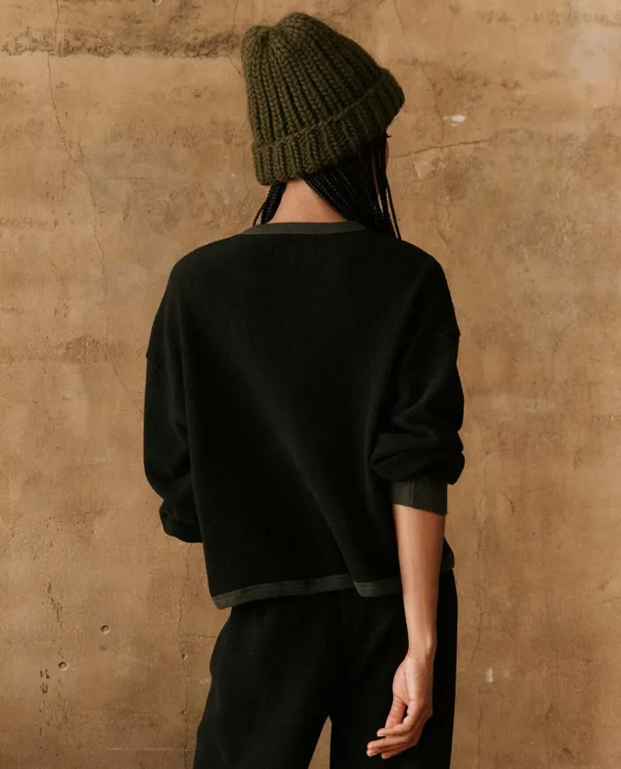 Sweaters Women The Great The Fleece Henley Sweatshirt Almost Black Sweaters Women The Great The Fleece Henley Sweatshirt Almost Black