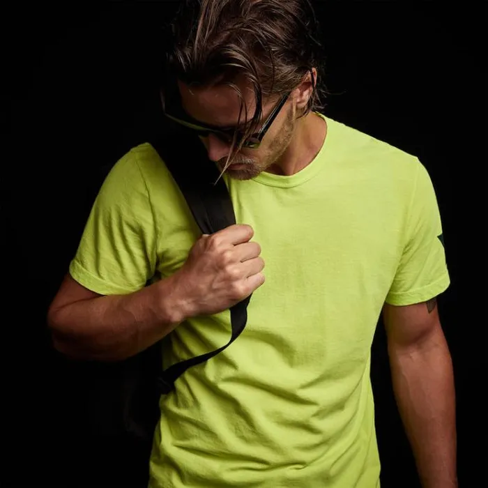TShirts Men James Perse Short Sleeve Crew Neck Double Stripe Bright Neonnavy
