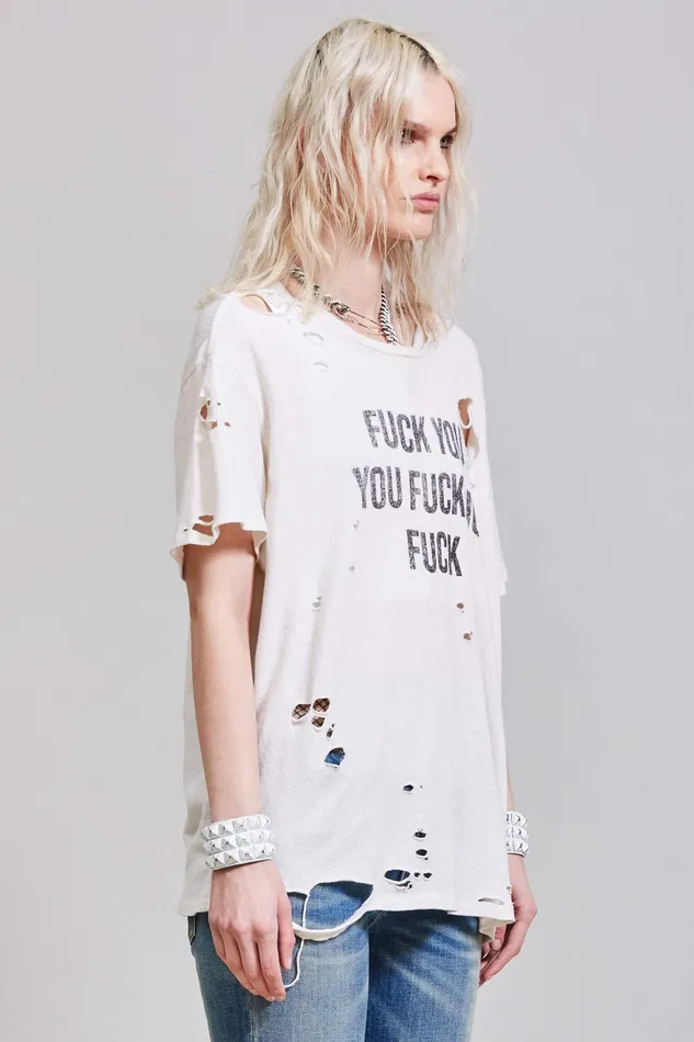 TShirts Women FU Ripped Boy TShirt 8211 Ecru R13