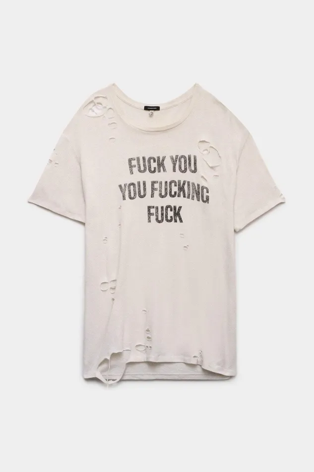 TShirts Women FU Ripped Boy TShirt 8211 Ecru R13