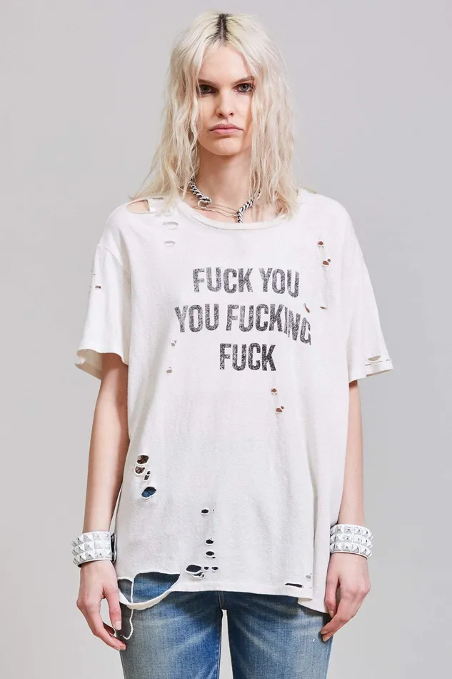 TShirts Women FU Ripped Boy TShirt 8211 Ecru R13