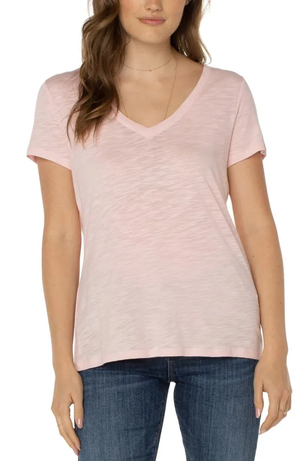 TSHIRTS Women Liverpool Los Angeles VNECK SLUB KNIT TEE Peony