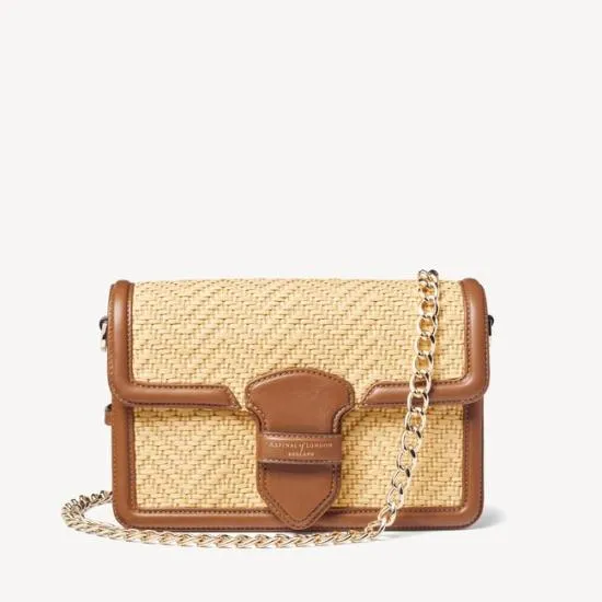 The Resort Bag Natural Chevron Raffia and Smooth Tan Women Aspinal Of London Shoulder