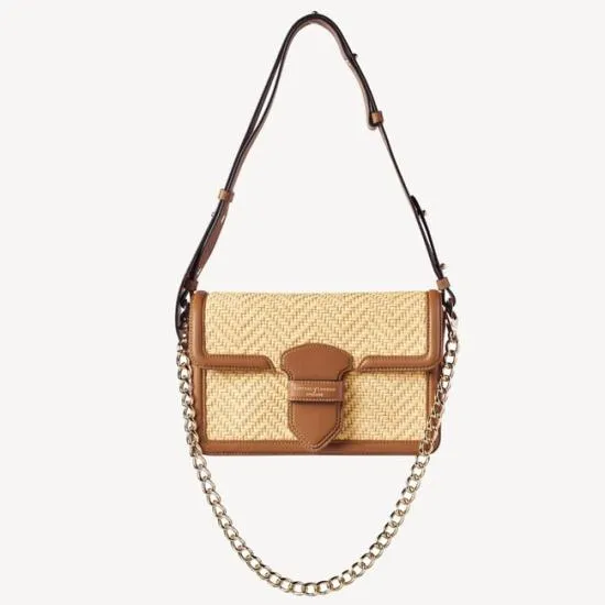 The Resort Bag Natural Chevron Raffia and Smooth Tan Women Aspinal Of London Shoulder