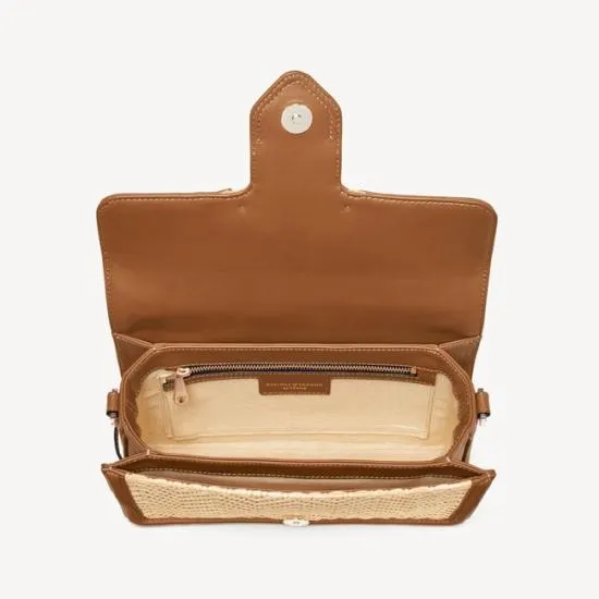 The Resort Bag Natural Chevron Raffia and Smooth Tan Women Aspinal Of London Shoulder