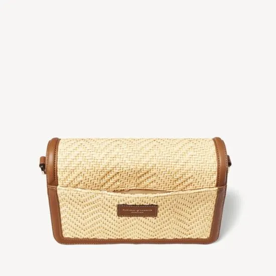 The Resort Bag Natural Chevron Raffia and Smooth Tan Women Aspinal Of London Shoulder