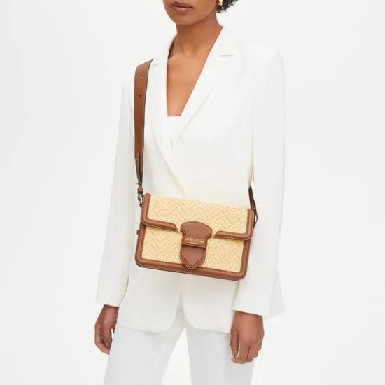 The Resort Bag Natural Chevron Raffia and Smooth Tan Women Aspinal Of London Shoulder