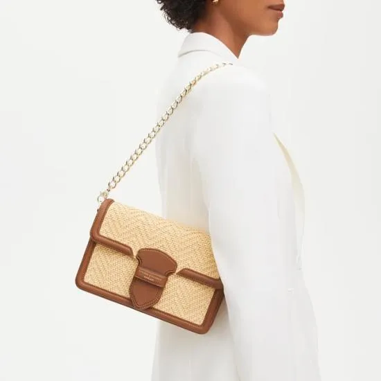 The Resort Bag Natural Chevron Raffia and Smooth Tan Women Aspinal Of London Shoulder