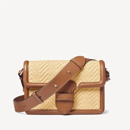 The Resort Bag Natural Chevron Raffia and Smooth Tan Women Aspinal Of London Shoulder