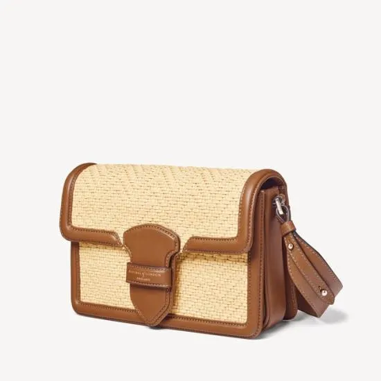 The Resort Bag Natural Chevron Raffia and Smooth Tan Women Aspinal Of London Shoulder