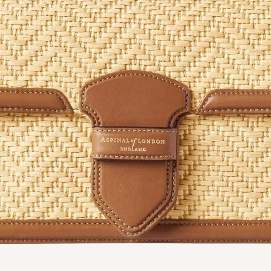 The Resort Bag Natural Chevron Raffia and Smooth Tan Women Aspinal Of London Shoulder