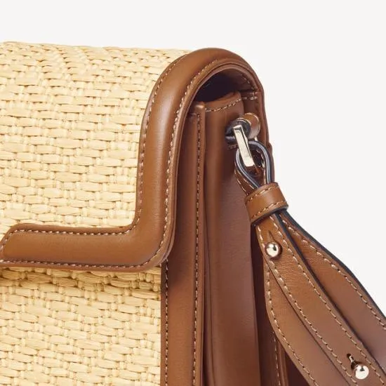 The Resort Bag Natural Chevron Raffia and Smooth Tan Women Aspinal Of London Shoulder