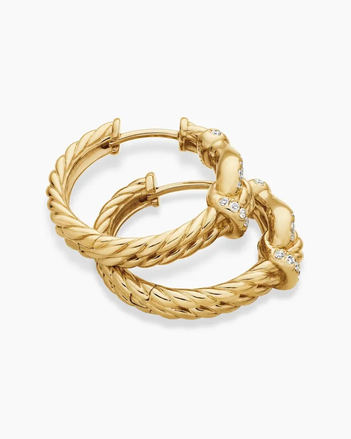 Thoroughbred Loop Hoop Earrings In 18K Yellow Gold With Diamonds 19mm Women David Yurman Hoop Thoroughbred Loop Hoop Earrings In 18K Yellow Gold With Diamonds 19mm Women David Yurman Hoop