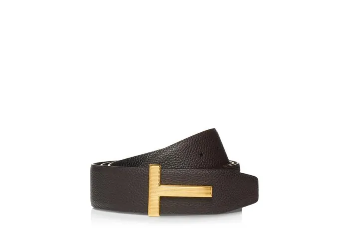 TOM FORD Belts Men GRAIN LEATHER RIDGE BUCKLE T BELT Brown Black