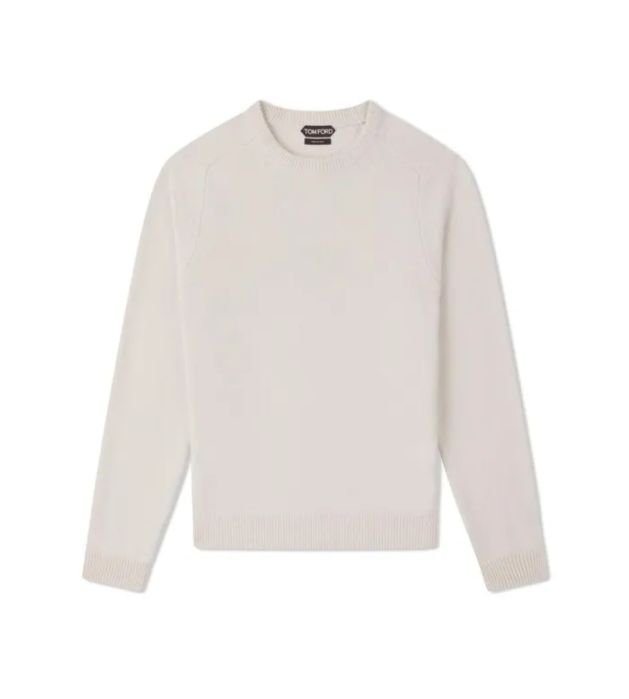 TOM FORD Knitwear Men CASHMERE SADDLE CREW NECK Ivory