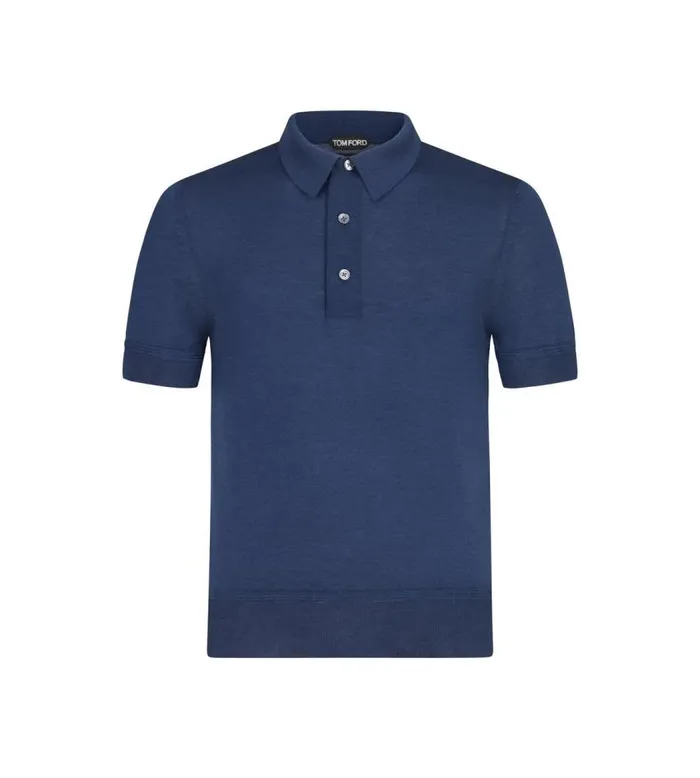 TOM FORD Knitwear Men FINE GAUGE CASHMERE SILK POLO Midnight Blue
