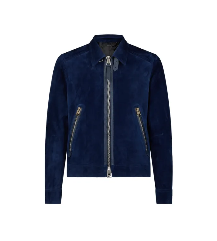 TOM FORD Outerwear Men CASHMERE SUEDE ZIP COLLAR BLOUSON Dark Sapphire