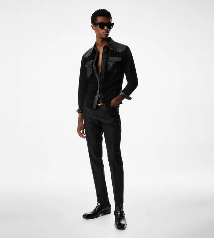 TOM FORD Shirts Men SOFT SUEDE CONTRAST WESTERN SHIRT Black TOM FORD Shirts Men SOFT SUEDE CONTRAST WESTERN SHIRT Black