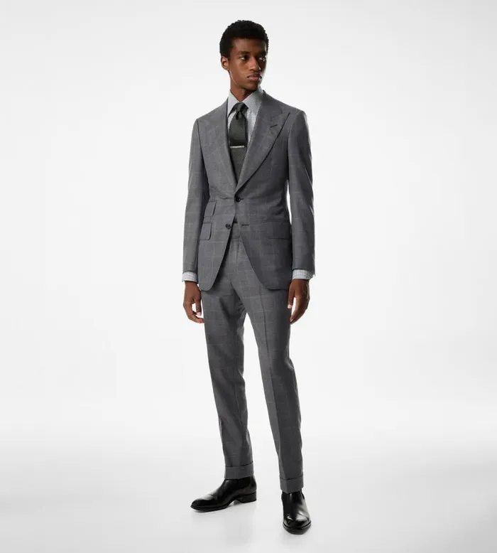 TOM FORD Suits Men PRINCE OF WALES SHELTON SUIT Grey TOM FORD Suits Men PRINCE OF WALES SHELTON SUIT Grey