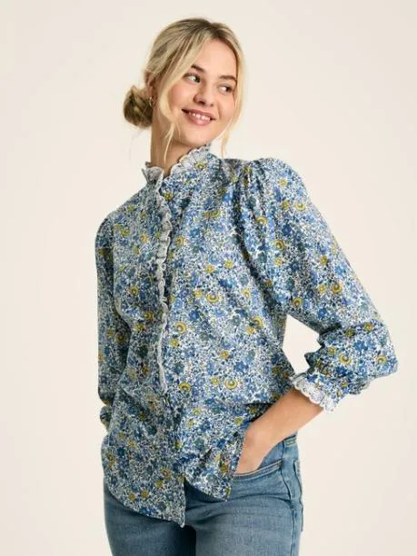 Tops and TShirts Women Joules BlueWhite Broderie Trim Blouse