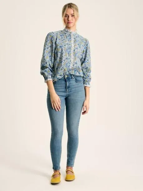 Tops and TShirts Women Joules BlueWhite Broderie Trim Blouse