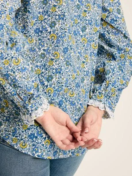 Tops and TShirts Women Joules BlueWhite Broderie Trim Blouse