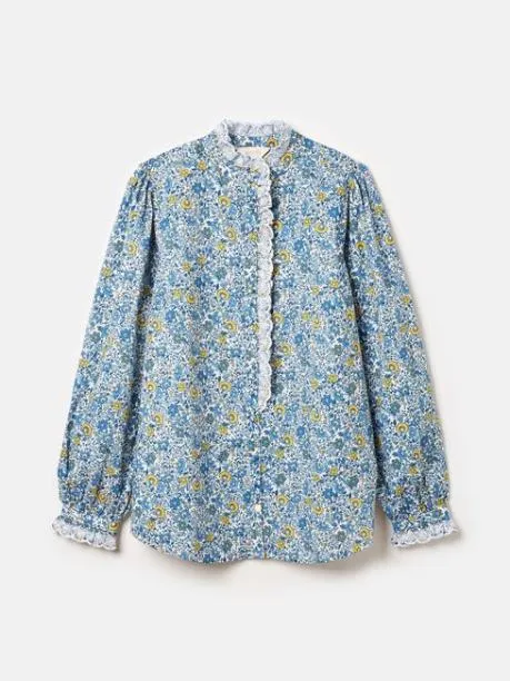 Tops and TShirts Women Joules BlueWhite Broderie Trim Blouse