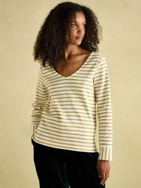 Tops and TShirts Women Joules CreamGold VNeck Jersey Top