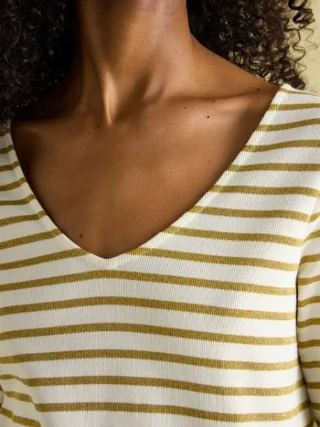 Tops and TShirts Women Joules CreamGold VNeck Jersey Top