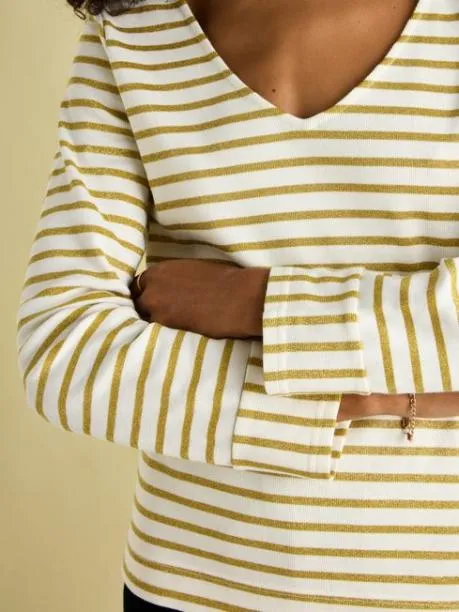 Tops and TShirts Women Joules CreamGold VNeck Jersey Top