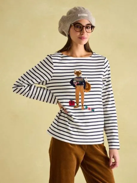 Tops and TShirts Women Joules MultiWhite Boat Neck Breton Top