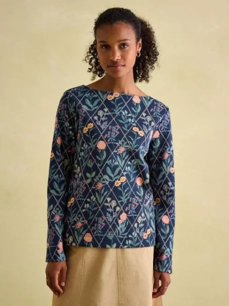 Tops and TShirts Women Joules Navy Floral Boat Neck Breton Top