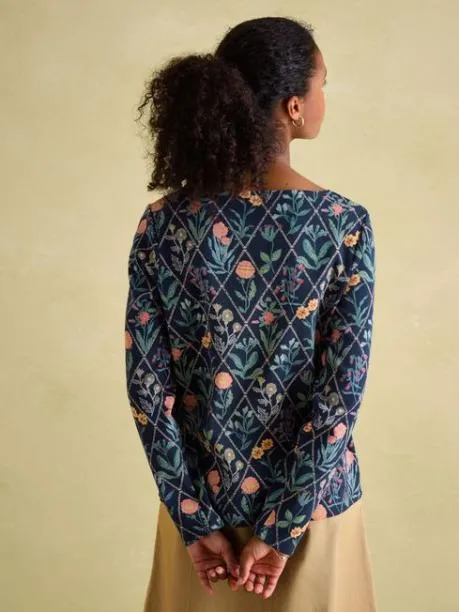 Tops and TShirts Women Joules Navy Floral Boat Neck Breton Top