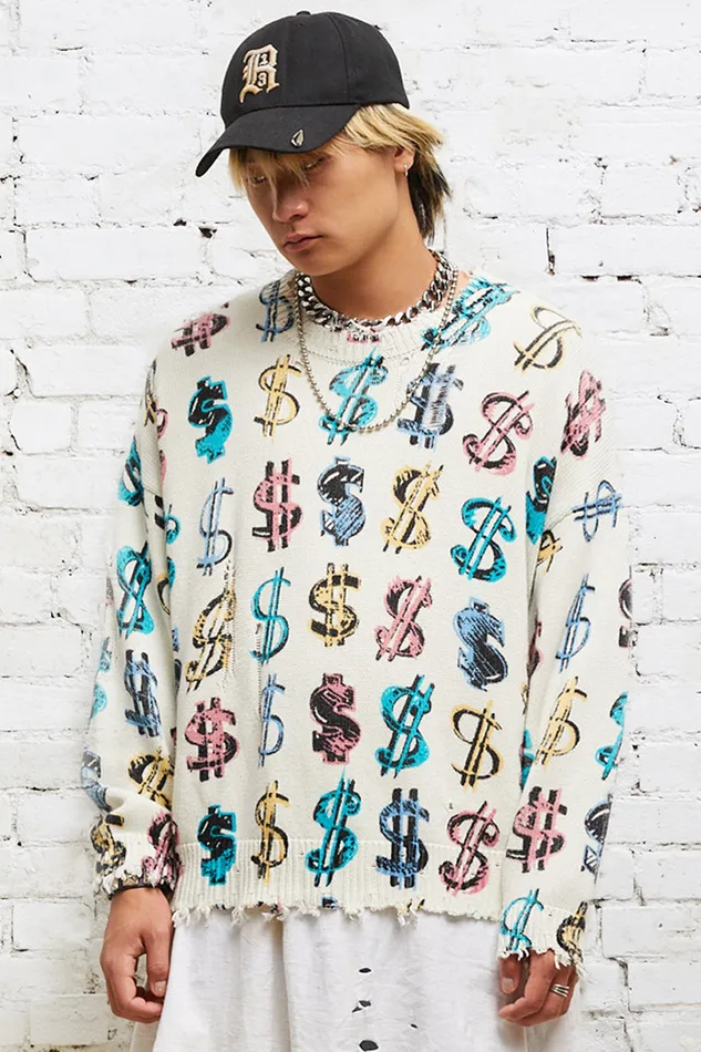Tops And Knitwear Men R13 Dollar Sign Oversized Sweater 8211 Multicolor