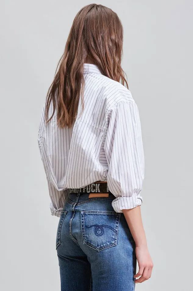 Tops Women R13 Dolman Sleeve Shirt 8211 Royal Blue Wide Pinstripe