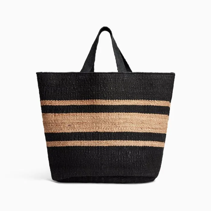 Tote Bags Women James Perse Playa Striped Large Hemp Tote Blacknatural