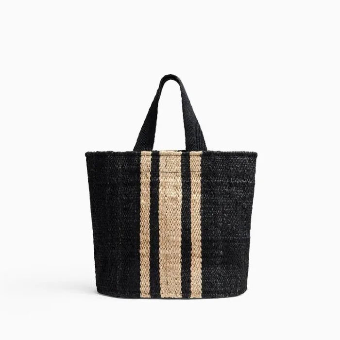 Tote Bags Women James Perse Playa Striped Small Hemp Tote Blacknatural