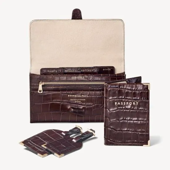 Travel Collection With Removable Inserts Deep Shine Amazon Brown Croc WomenMen Aspinal Of London Travel Collections