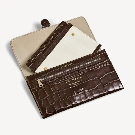 Travel Collection With Removable Inserts Deep Shine Amazon Brown Croc WomenMen Aspinal Of London Travel Collections