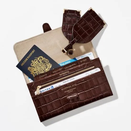 Travel Collection With Removable Inserts Deep Shine Amazon Brown Croc WomenMen Aspinal Of London Travel Collections